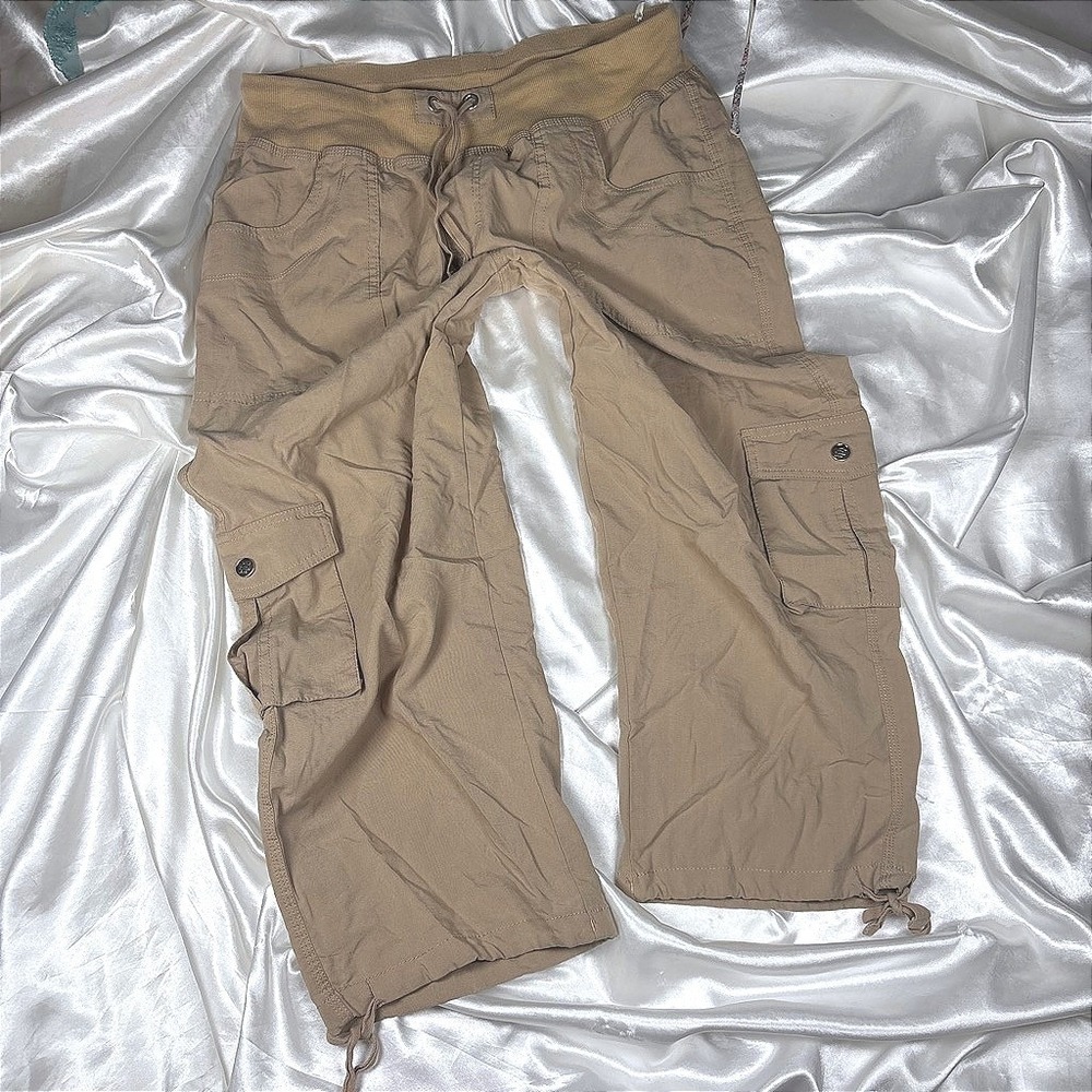 y2k Cargo Pants Tan Excellent MoFiz Utility Hiking Capri Drawstring Khaki L